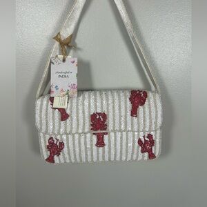 Beaded Lobster Design Shoulder Bag